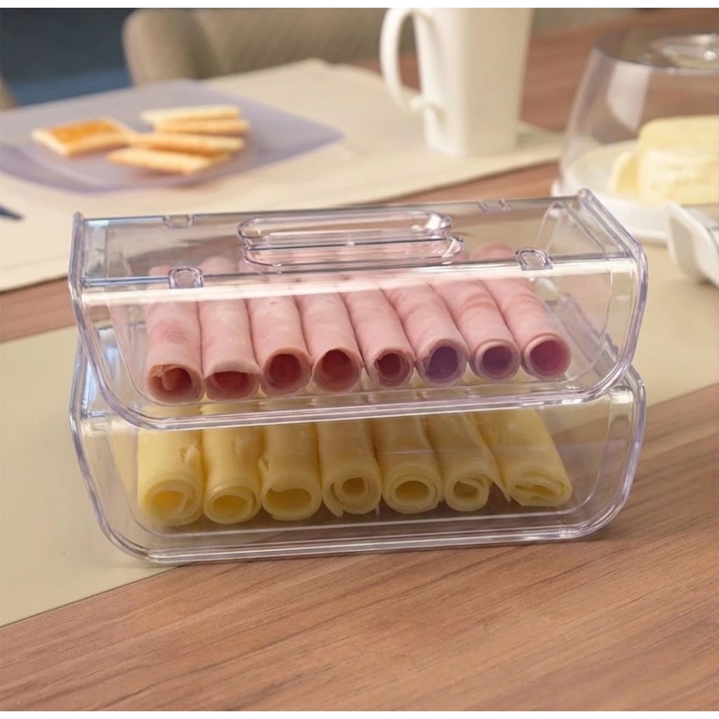 Porta Frios com Tampa Acrílico Empilhável Pote Organizador Queijo ou Presunto Uz