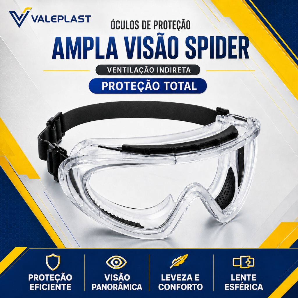 Óculos Segurança Ampla Visão Spider Sobre Óculos EPI Incolor Policarbonato Com Elástico CA Antirisco UV Anti Impacto