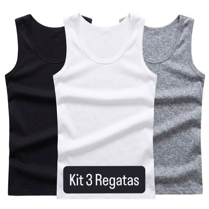 Kit 3 Regata Masculina Canelada Premium Básica Lisa Algodão Casual Academia Fitness Verão Confortável