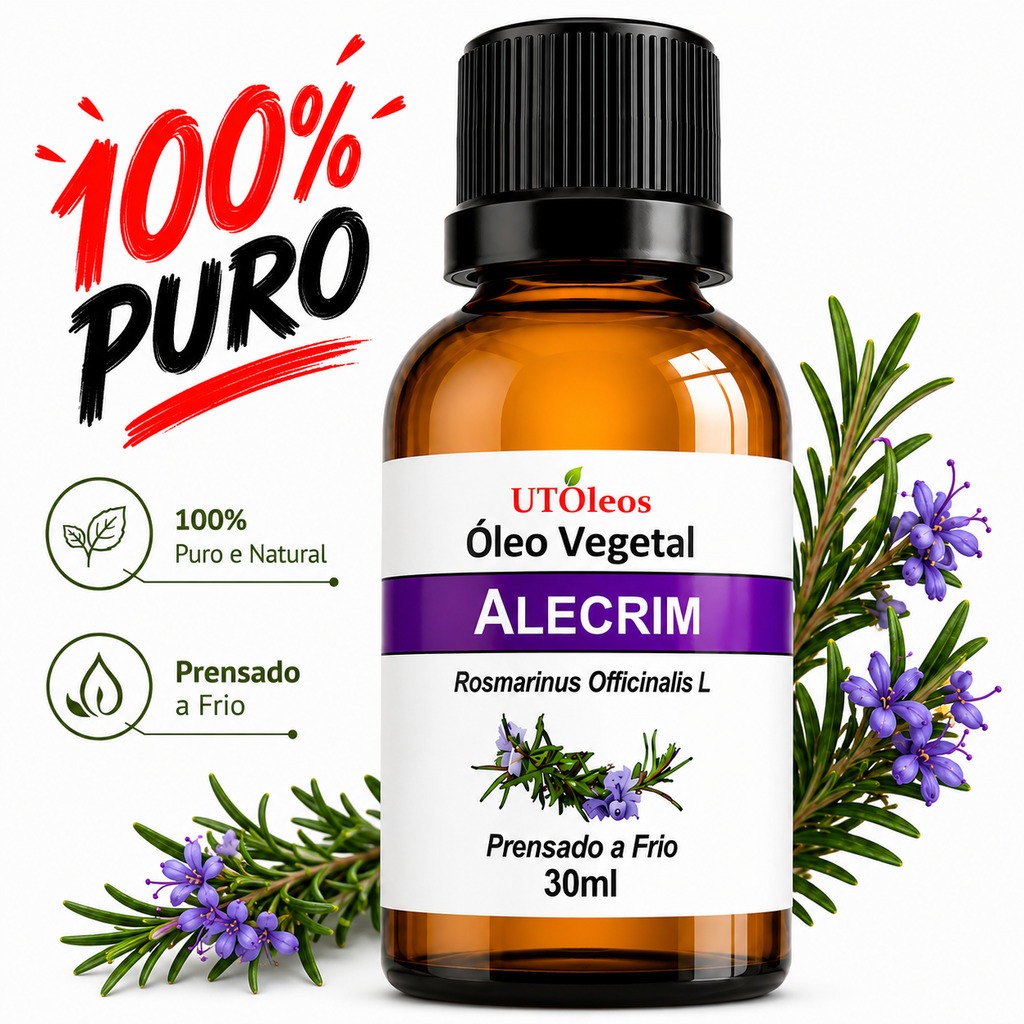 Óleo Vegetal de Alecrim 30ml para Cabelo Pele Umectação Capilar Hidratação Nutrição Uso Diário