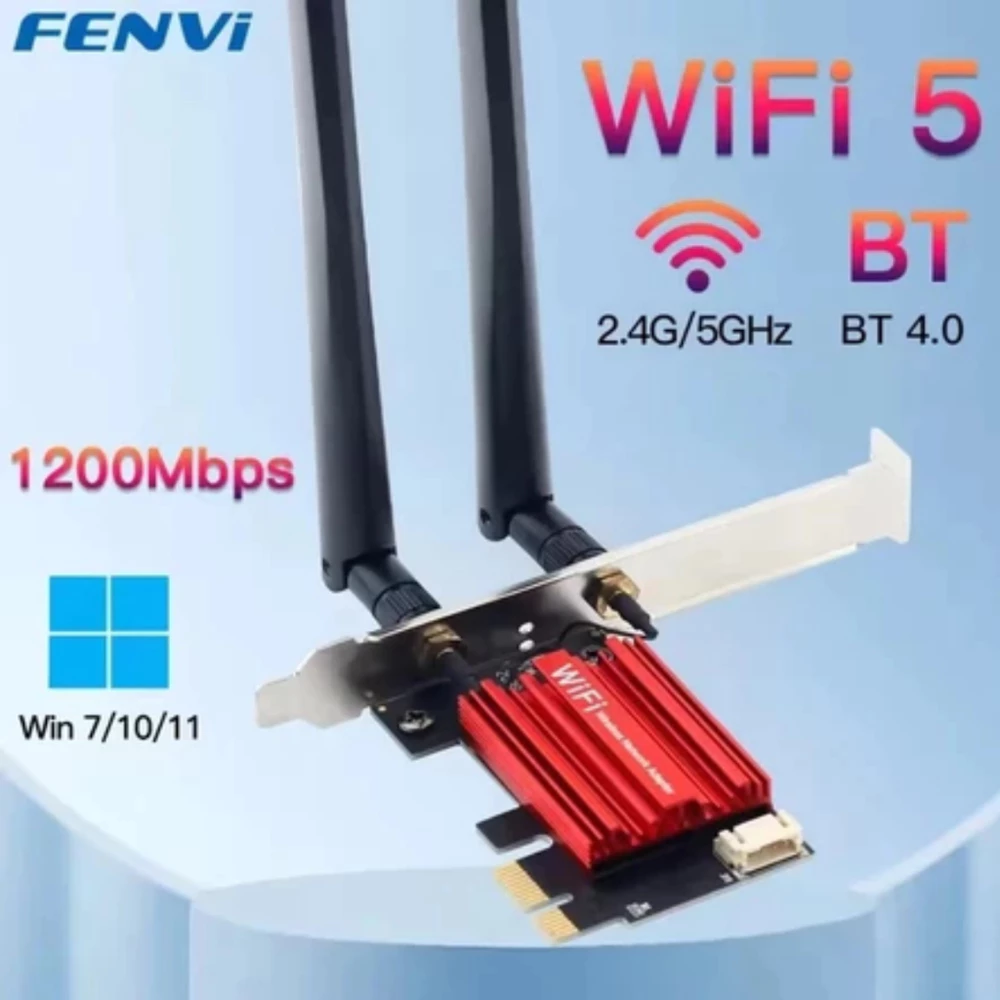 Placa De Rede Fenvi Wifi 5 pci Adaptador sem fio 1200mbps 2.4g/5ghz Bluetooth 4.0 Wndows 7/8/10/11Conexão Rápida