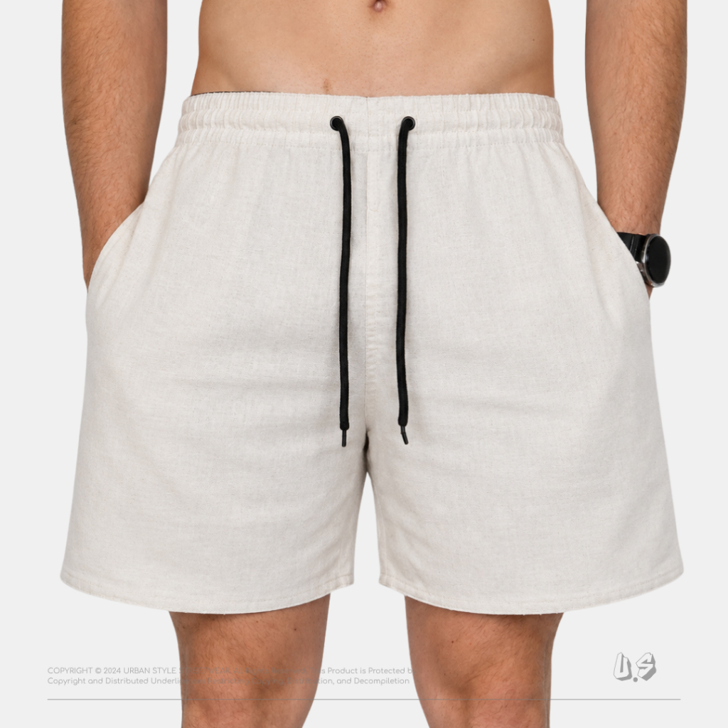 Shorts Mauricinho Estilo Linho Masculino Casual com Elástico e Cordão