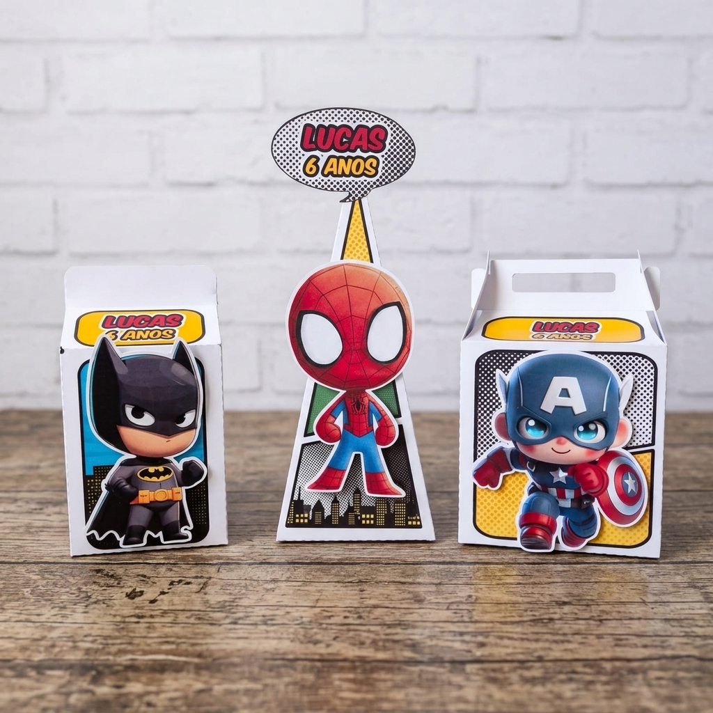 KIT de Caixinhas Super Heróis Personalizadas | Lembrancinha Festa Infantil | Aplique 3D | PEGUE E MONTE