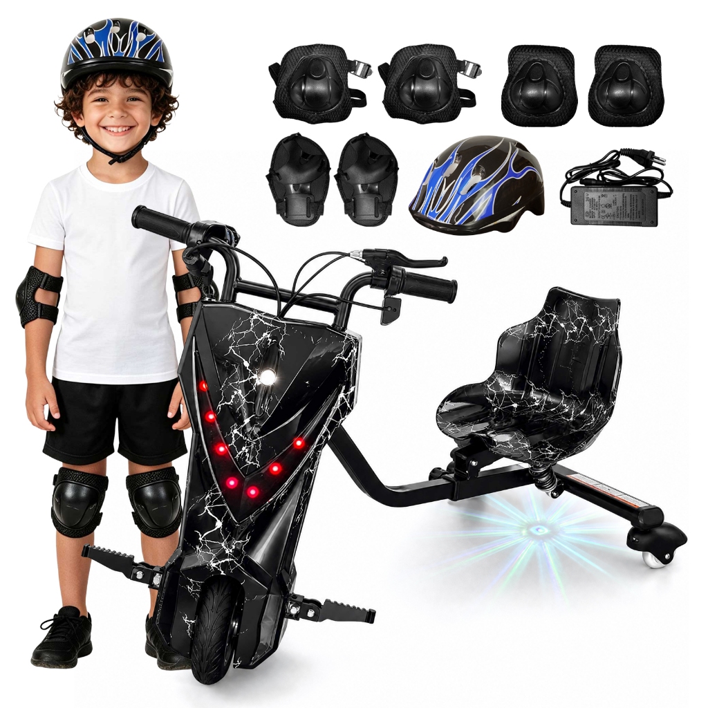 8.5" Triciclo Elétrico Drift Motorizado Adulto/Infantil Polegadas 3 Velocidades Bluetooth Led Display para Idade 8+