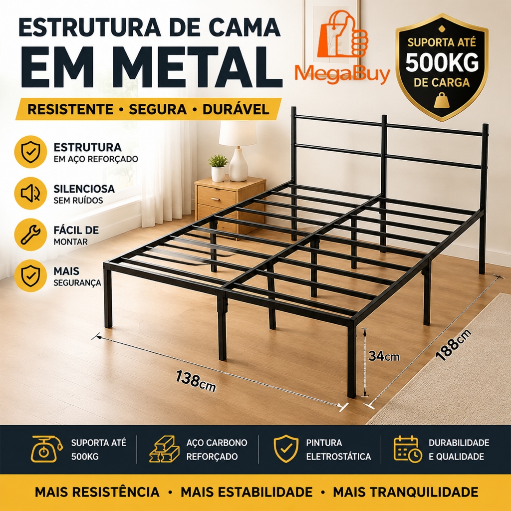 Suporte para Cama Estrutura de ferro cama de casal estrado de cama reforçado sem rangido para colchão