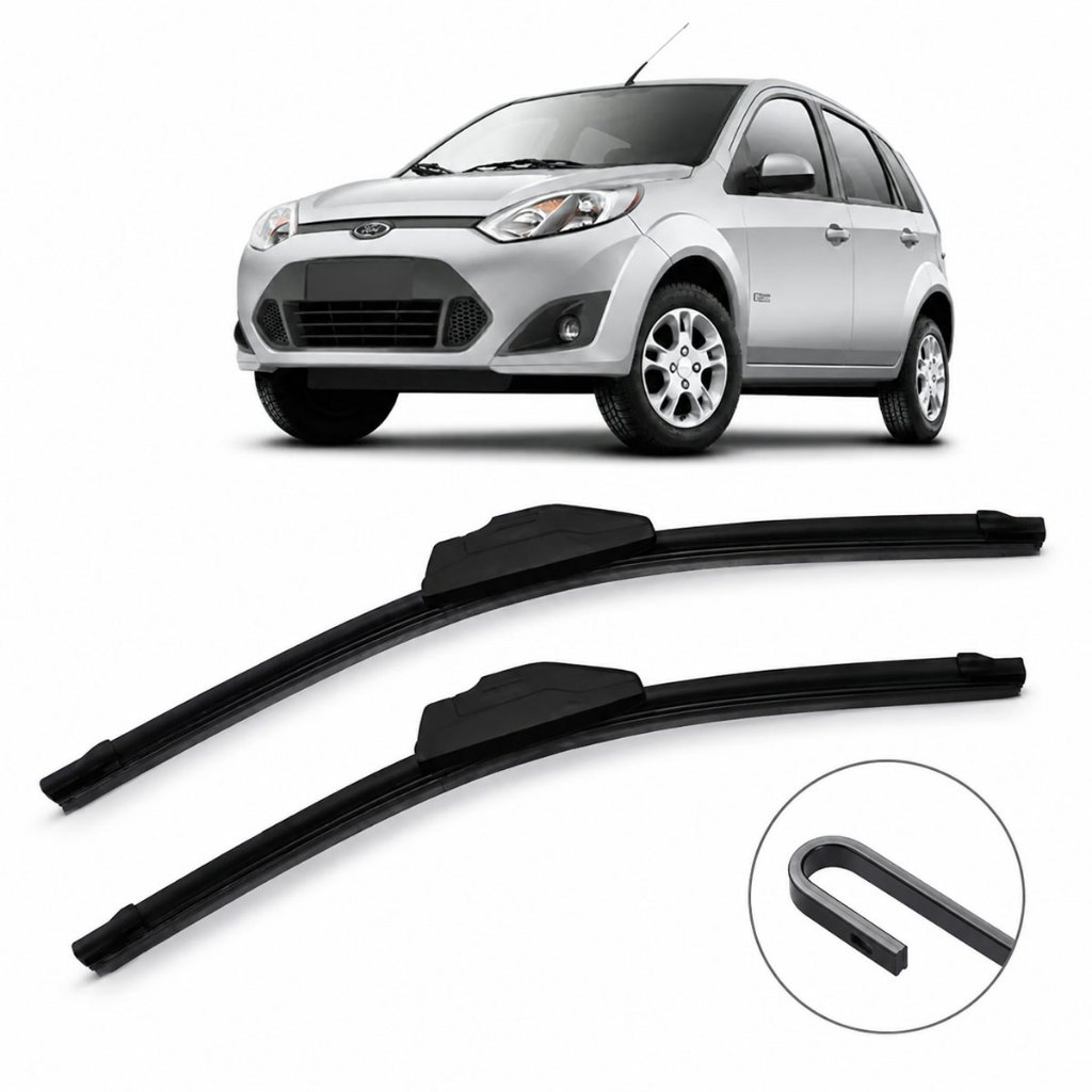 Par Palheta Silicone Ford Fiesta 2005 a 2013 Dianteira Encaixe Tipo Gancho Limpeza Silenciosa