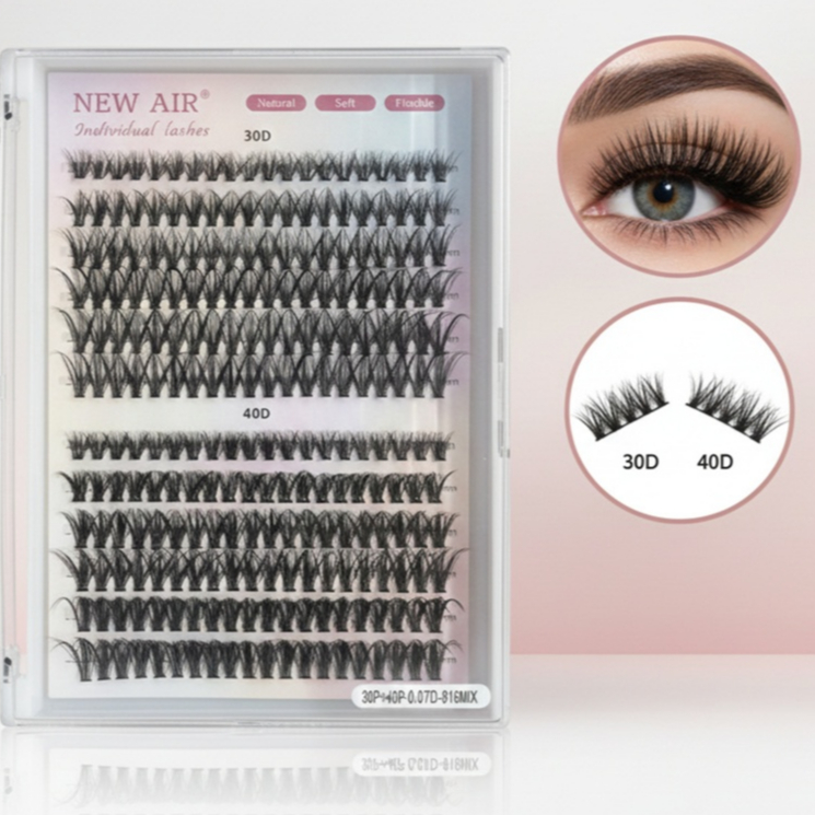 Cílios Tufos Sem Nó 30P+40P Mix 9-16mm Natural Macio Volume Alongamento Profissional