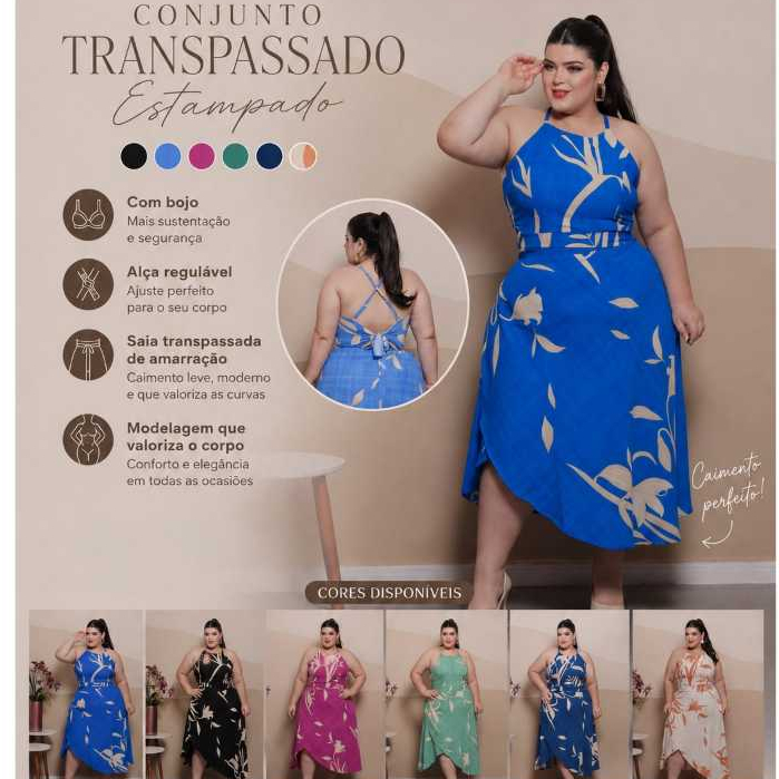 Conjunto Saia Envelope Transpassada e Cropped com alças regulav Plus Size Veste do 46 ao 52 — imagem 2 de 2