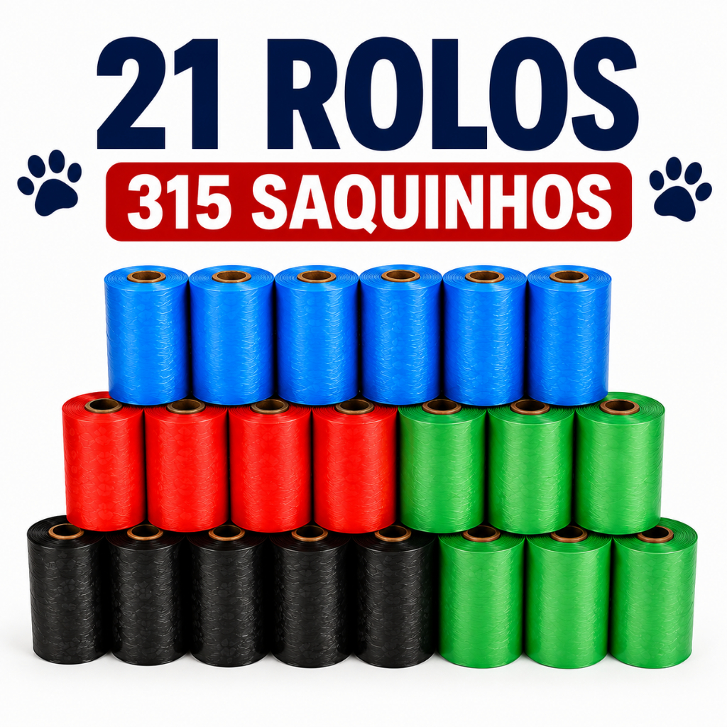 315 Sacos/ 21 rolos com 15 Saquinhos de Lixo para Pets Cata Caca coco cachorro