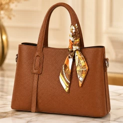 Bolsa de Mão Feminina Estruturada com Lenço Decorativo Alça Removível Ombro Transversal Ideal para Trabalho e Cotidiano