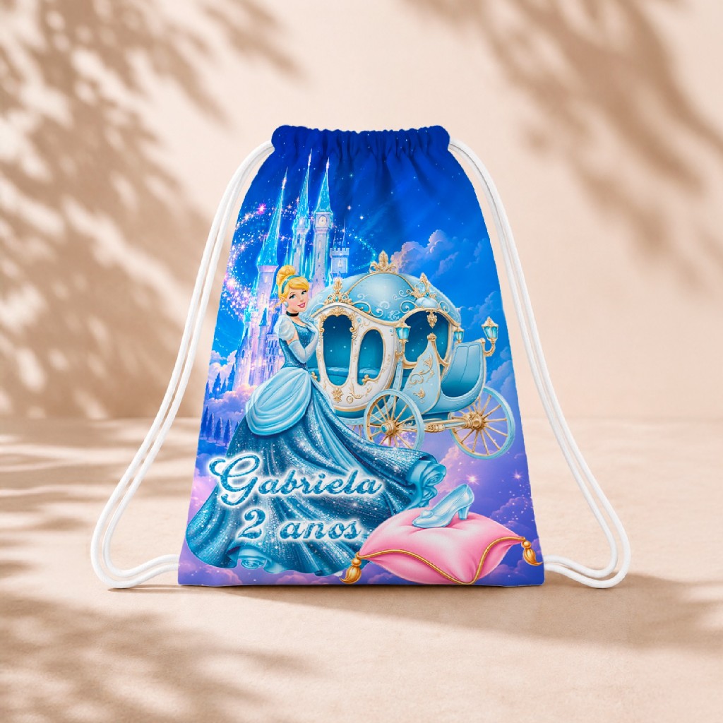 10 Mochila Personalizada Infantil 18x26 Sacolinhas Surpresa Festa Aniversário Lembrancinha Cinderela M1