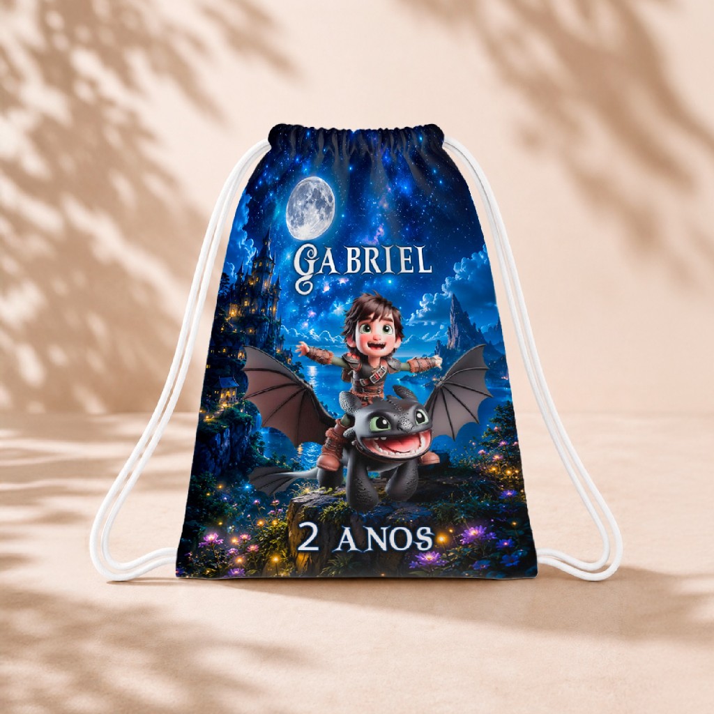 10 Mochila Personalizada Infantil 18x26 Sacolinhas Surpresa Festa Aniversário Lembrancinha Como Treinar o Seu Dragão M1