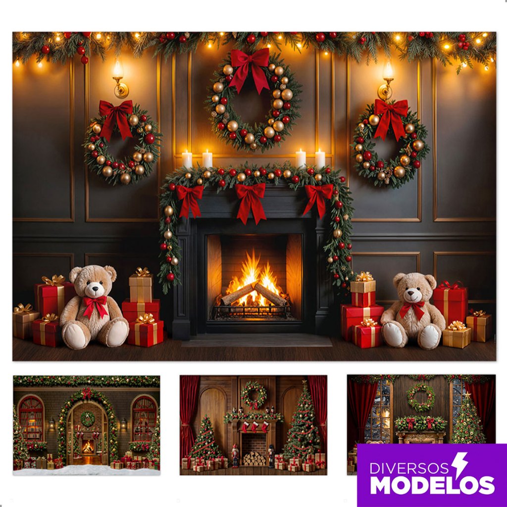 Painel Fundo Fotográfico Natal Decoração 3d  Sublimado Em Tecido 2,20x1,50m