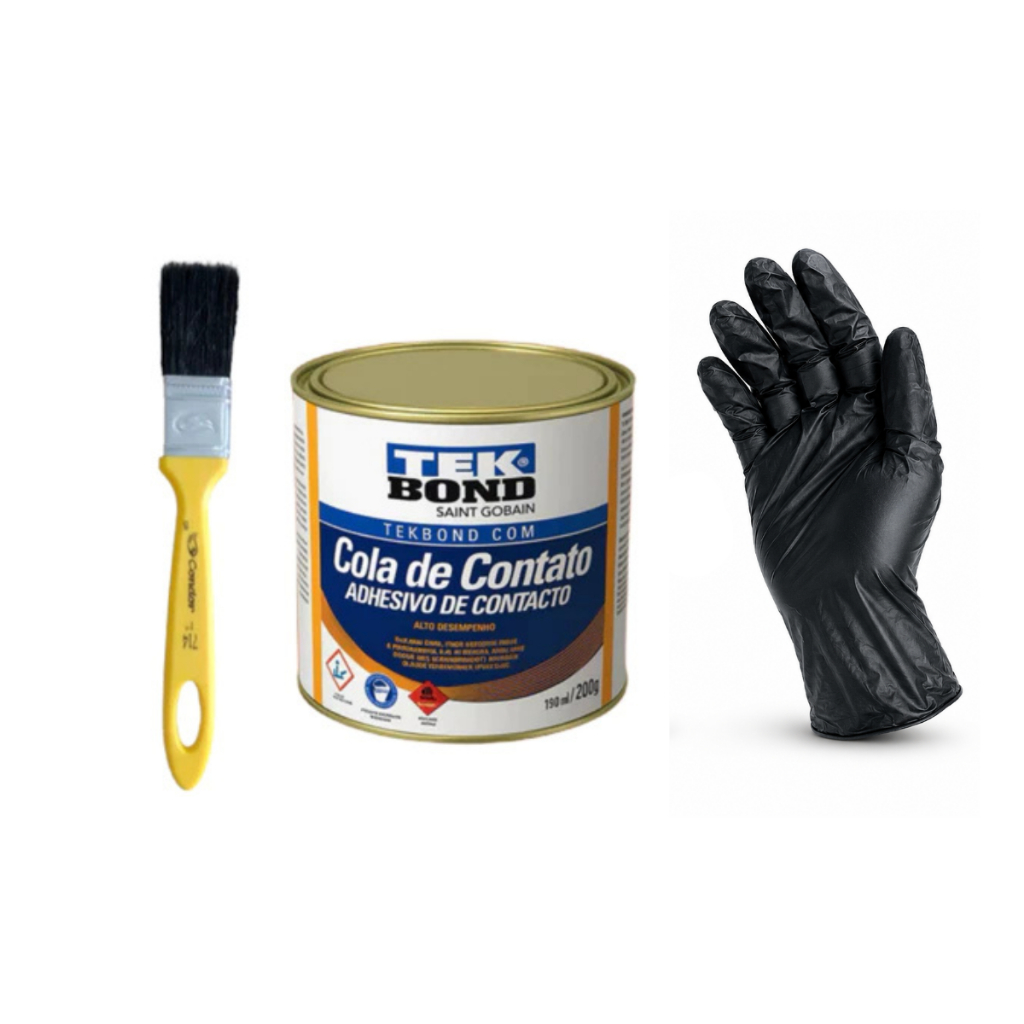 Kit Cola de Contato sapateiro Tekbond 200g + Pincel 1” e luvas  Alta Aderência | Ideal para MDF, Couro, Laminados