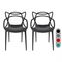 Kit 2 Cadeiras de Jantar Allegra Preta Moderna Resistente com proteção UV Cozinha Jardim Área Gourmet Empilhavél