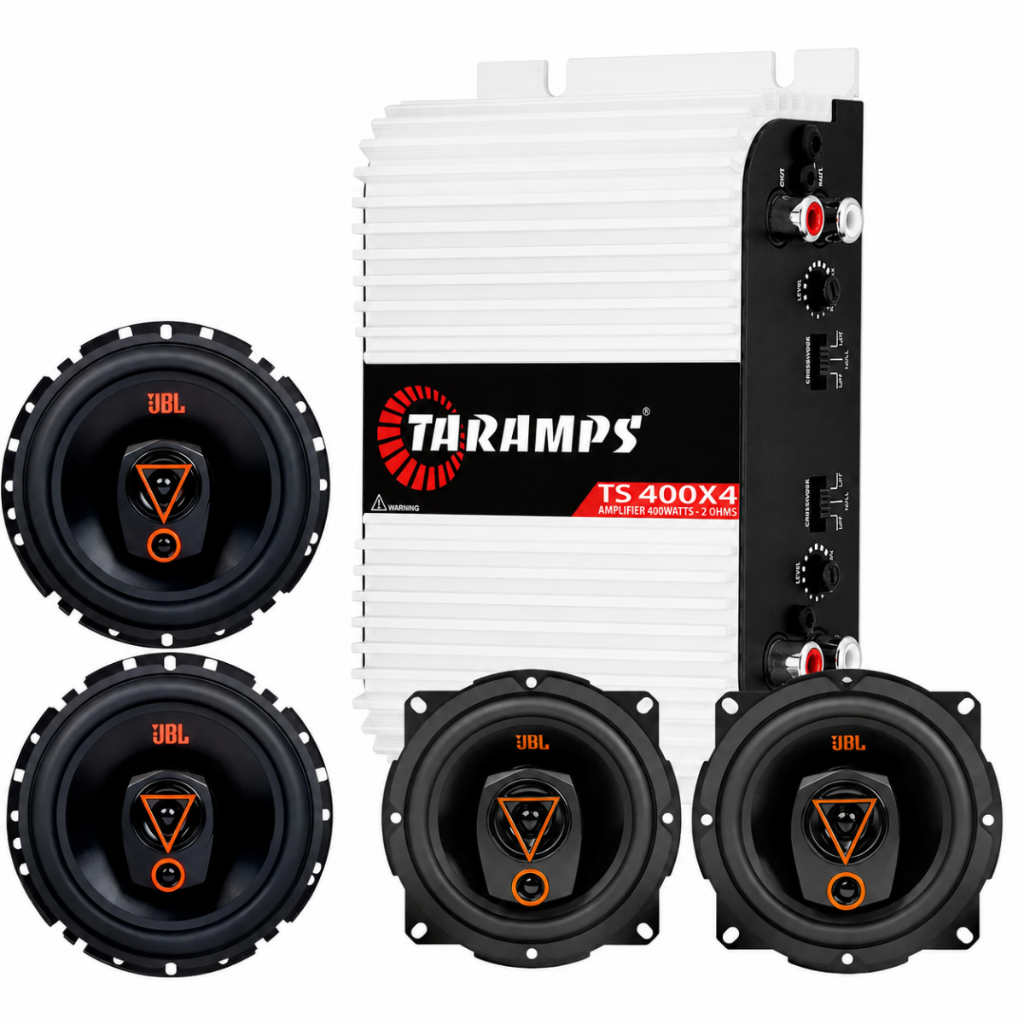 Kit 4 Alto Falantes 80rms 6 E 5 Pol + Módulo Ts400 2 Ohms Preto