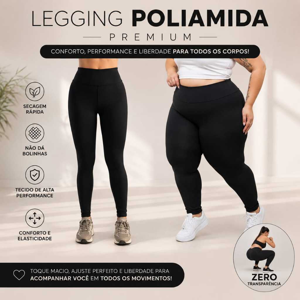 Legging Poliamida Feminina Slim Plus Size P ao G2 Calça Academia Fitness Confortável