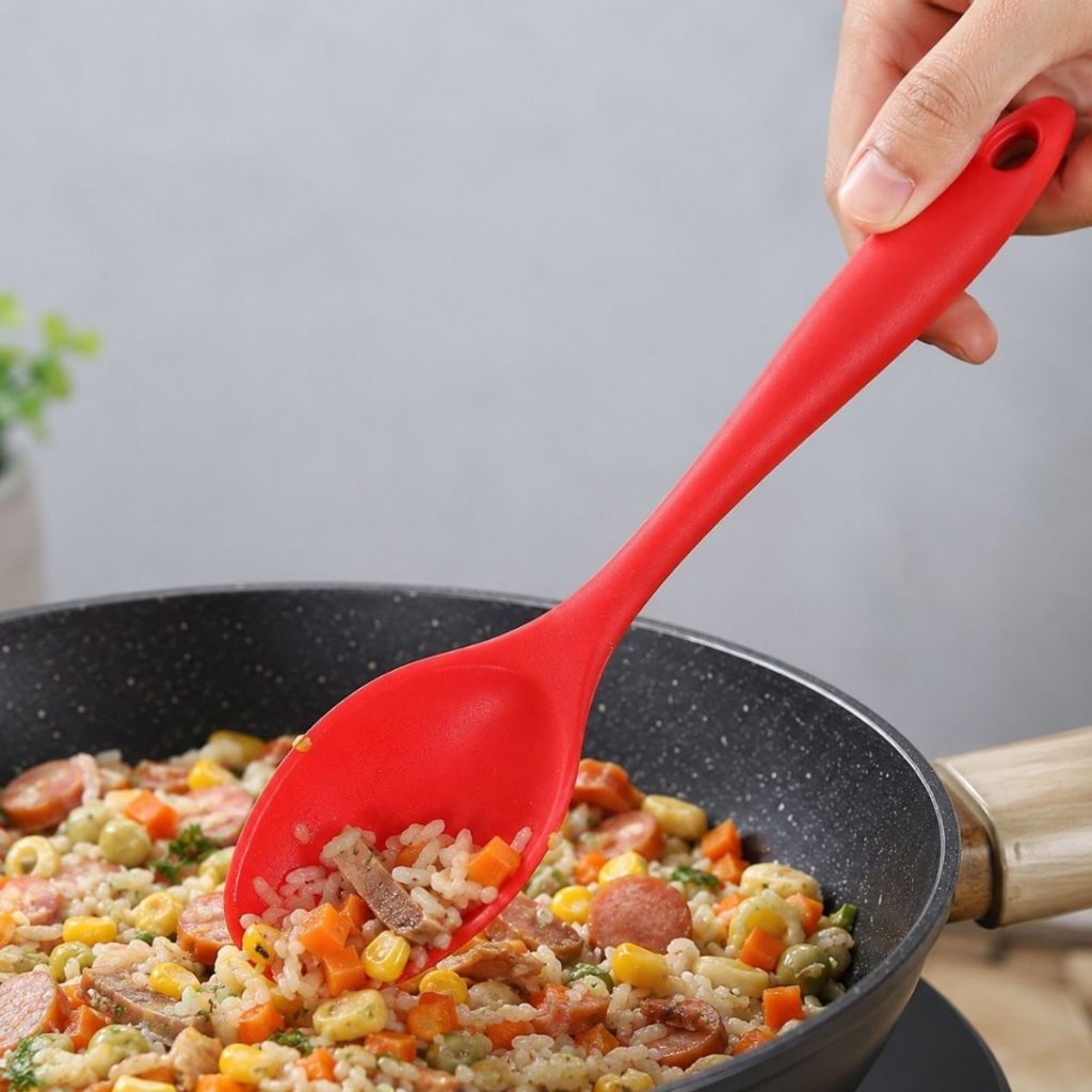 Colher De Silicone Utensílio De Cozinha Premium Antiaderente Resistente À Calor Não Arranha 27 X 6CM