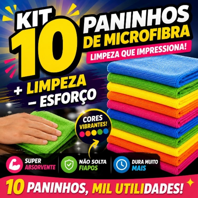 Kit 10 Paninhos de Microfibra Para Limpeza Não Risca Paninho de Pia