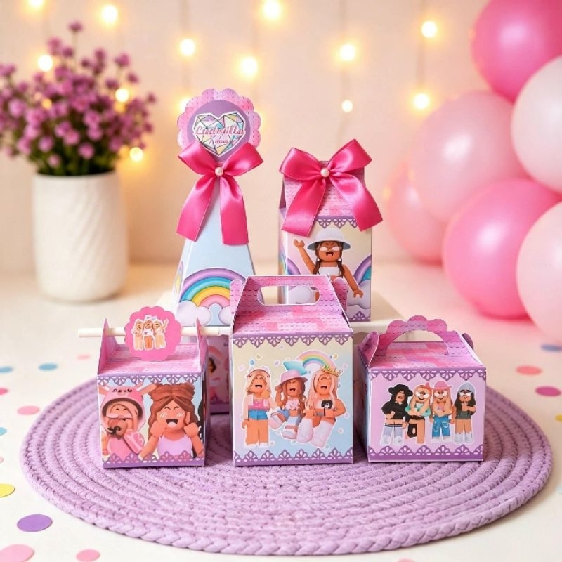(PEGUE E MONTE) - Caixinhas Personalizadas Roblox Menina aniversário/ Kit Lembrancinhas Festa