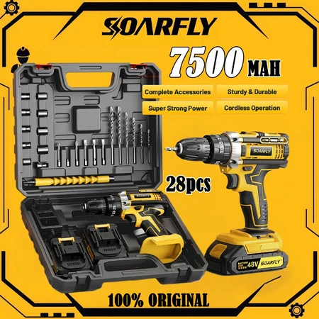 SOARFLY Parafusadeira Furadeira 48V 2 Baterias Com Maleta e Acessórios Completo 28pcs 220V/110V — foto 2