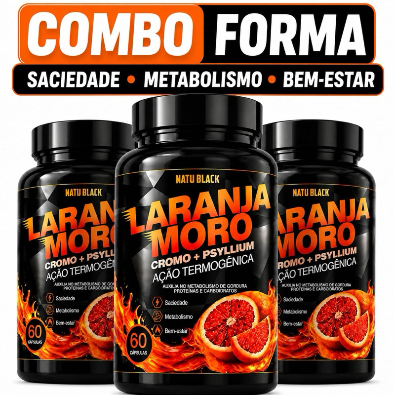 Kit 3 Potes Laranja Moro com Picolinato de Cromo e Psyllium