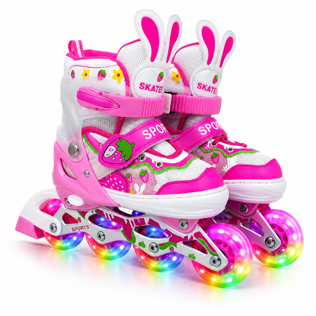 Patins Inline Infantil Sports com LEDs Integrados Moranguinho – Tamanhos Ajustáveis