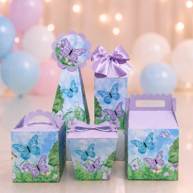 Kit Festa Borboletas Lilas Jardim Encantado Caixinhas Personalizadas Lembrancinhas Aniversário Infantil