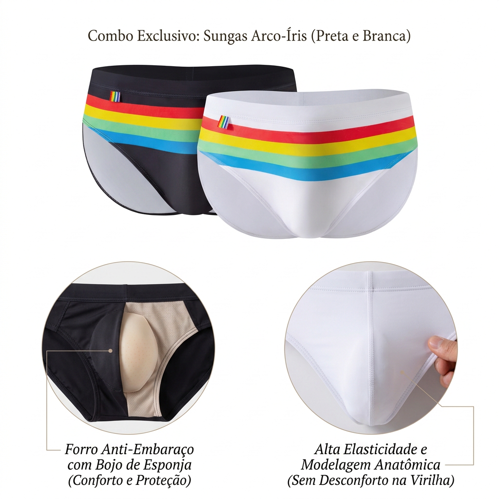 Z&D Lingeries Sungas Cuecas Masculinas Cavadas Arco-Íris Listra Secagem Rápida Moda Biquíni UDL115