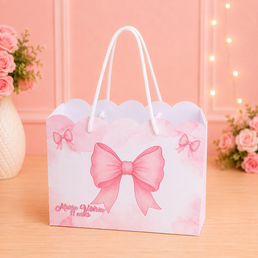 Sacolinha personalizada Laço lembrancinha kit festa caixinhas mimos aniversário Papelaria Personalizada