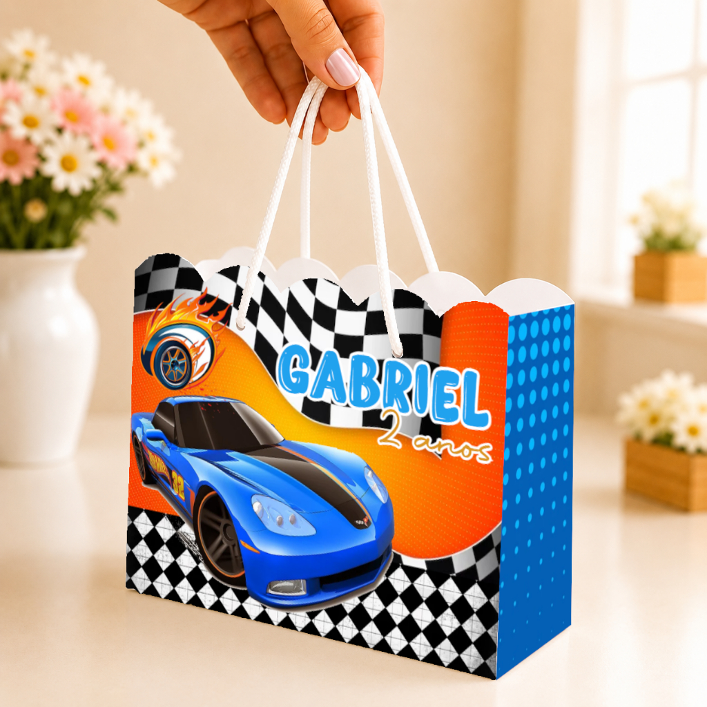 KIT Sacolinha personalizada Hot Whells carrinhos, carro - sacola personalizada para festa - lembrancinha de aniversário