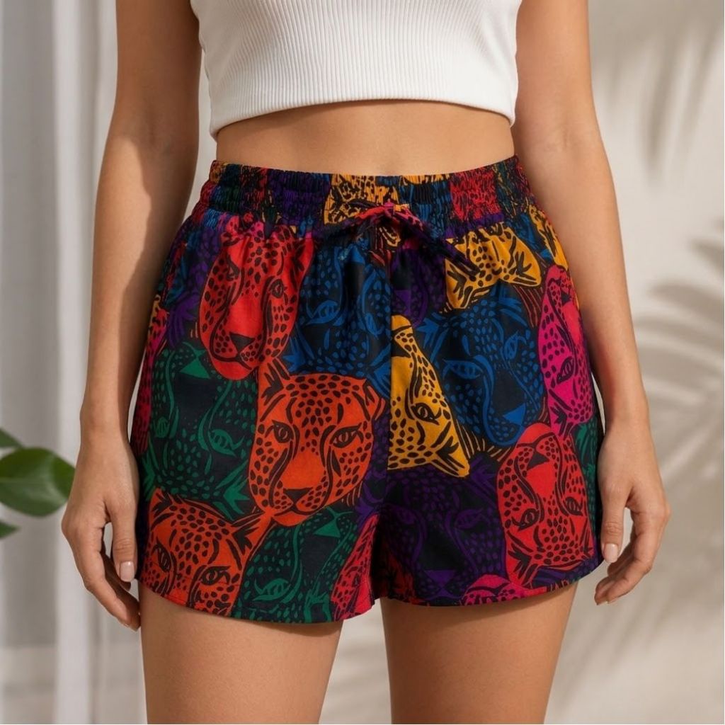 Short Feminino Estampado Cintura Alta Soltinho Leve Confortável Verão