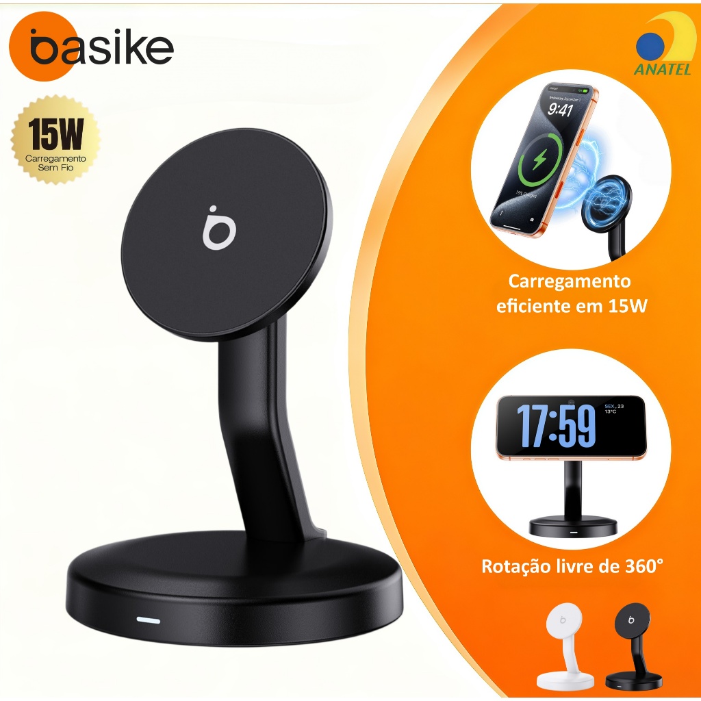 BASIKE Base de carregamento sem fio magnética Carregador Rápido para iPhone, Apple Watch e AirPods