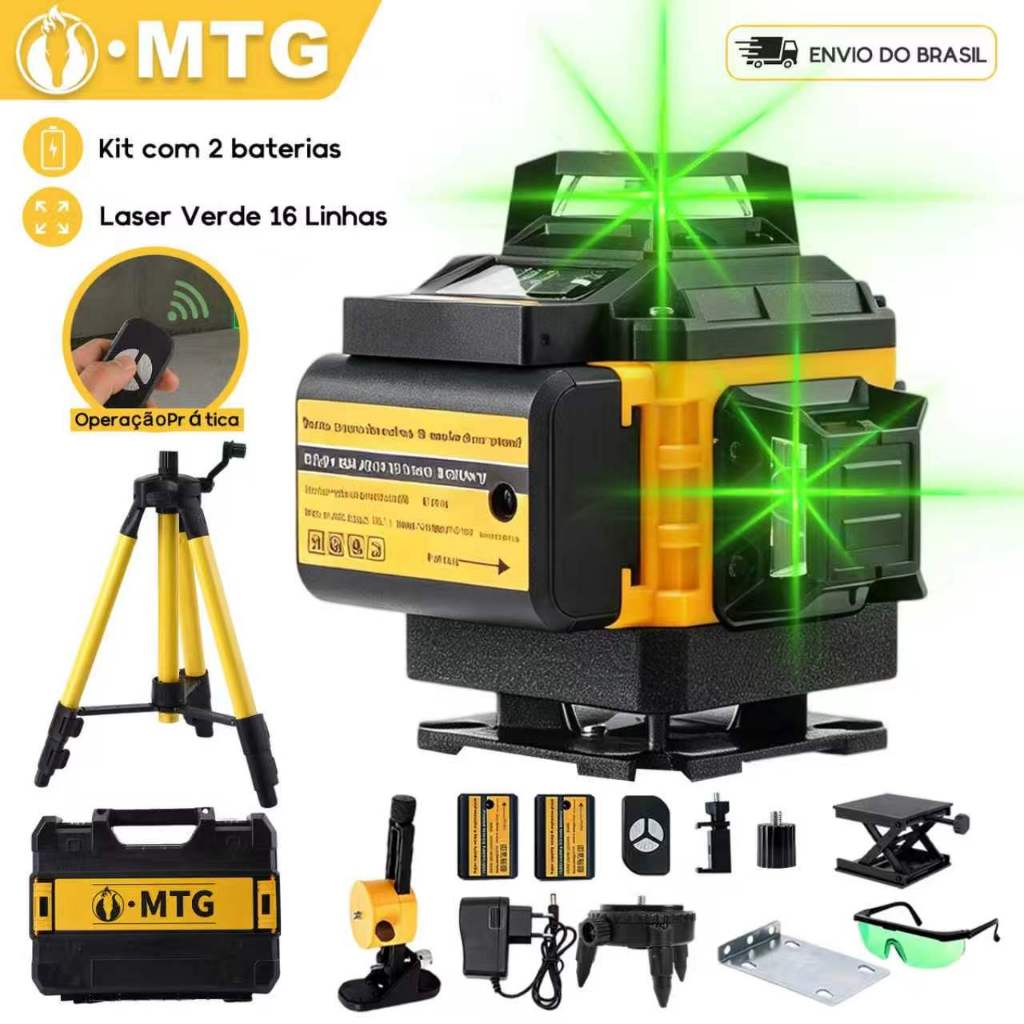 Nível Laser Verde 16 Linhas 4D Auto Nivelamento com Tripé e Controle Electric drill Electric hammer