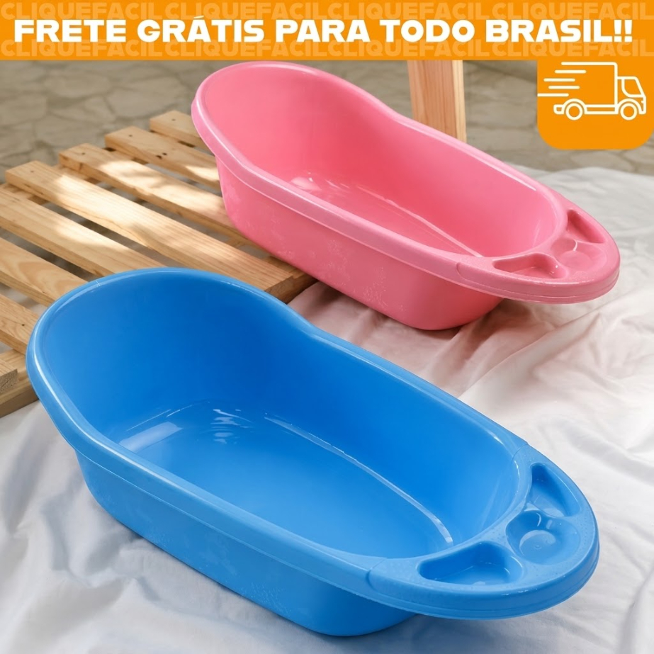 Banheira Infantil Decorada Menina Menino Anatomica 32L Resistente Porta Objetos Suporte Shampoo
