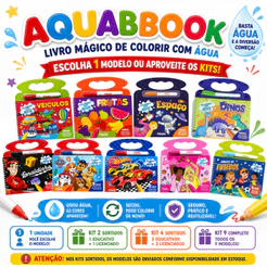 Aquabook Infantil Pintar com Água Livro Mágico Reutilizável Sem Sujeira + Caneta
