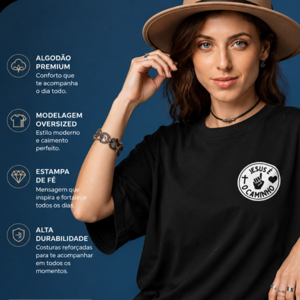 Camiseta Oversized Masculino/Feminino Academia Larga Streetwear Oversize Algodão Jesus é o Caminho