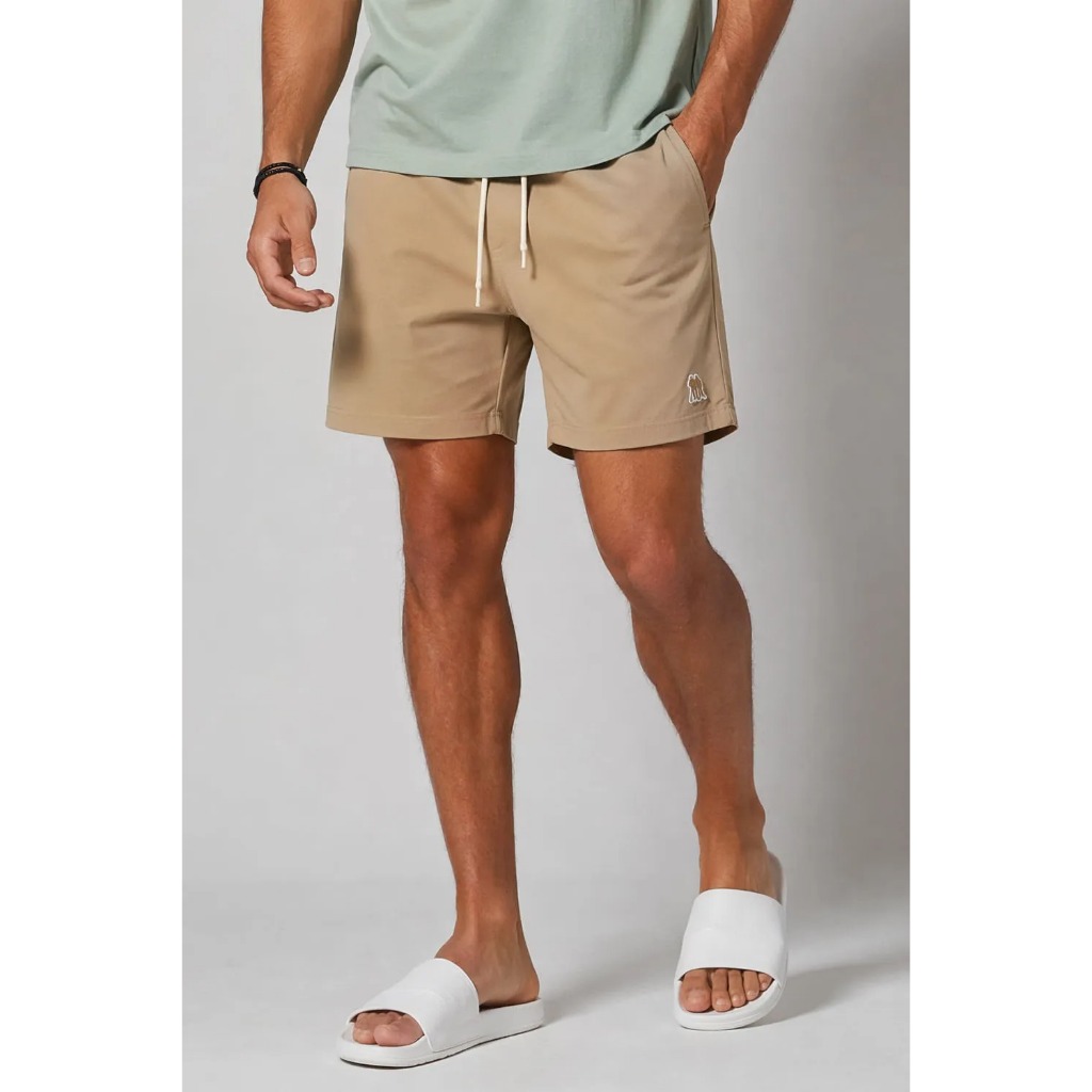 Short Masculino Linho Liso Polo Wear Bege Médio