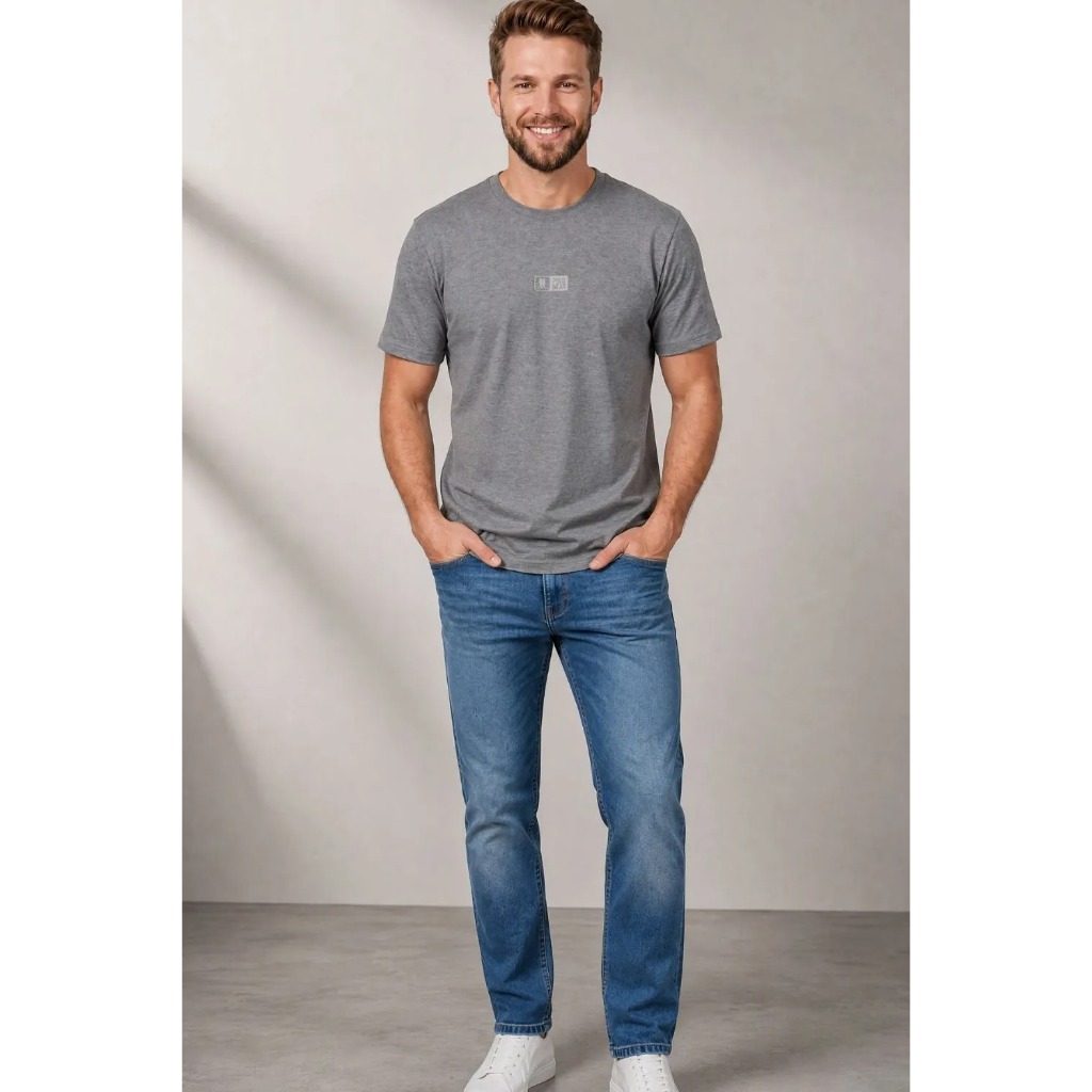 Camiseta Masculina Leve e Confortável Polo Wear Mescla Médio — imagem 2 de 2