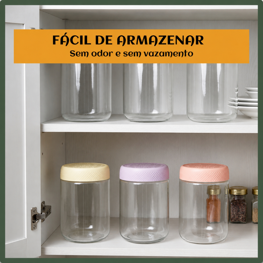 Kit 6 Potes De Vidros 650ml Tampa Vedação Hermética Armazenamento Praticidade Luvinco Transparente — imagem 2 de 2