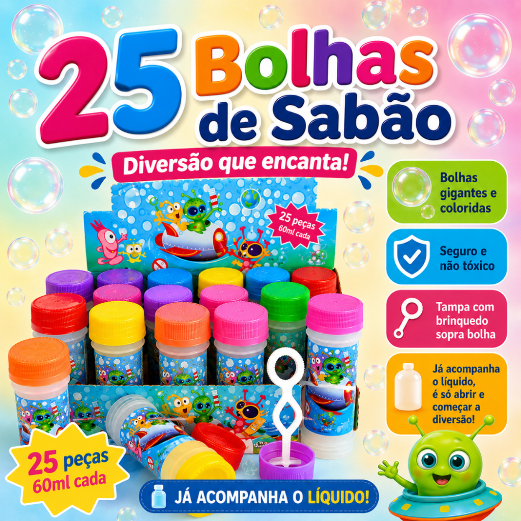25 Bolha Sabão p/ Kit Festa Lembrancinha Infantil Prenda