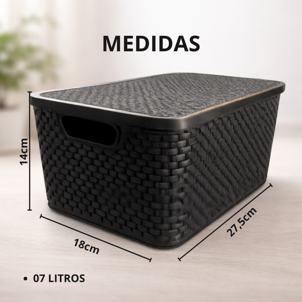Kit 2 Cestos Organizadores Multiuso Rattan 7L Com Tampa Colorido — imagem 2 de 2