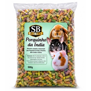 Ração Porquinho da Índia Chinchila Mini Coelho 500g Alimento Completo e Balanceado SB Rações