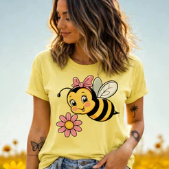 Camiseta Feminina Estampa Abelha Delicada Confortável Tecido Leve Algodão