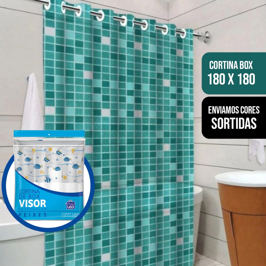 Cortina BOX Poliéster 180cm x 180cm com ganchos Impermeável - Antimofo, cortina banheiro, resistente