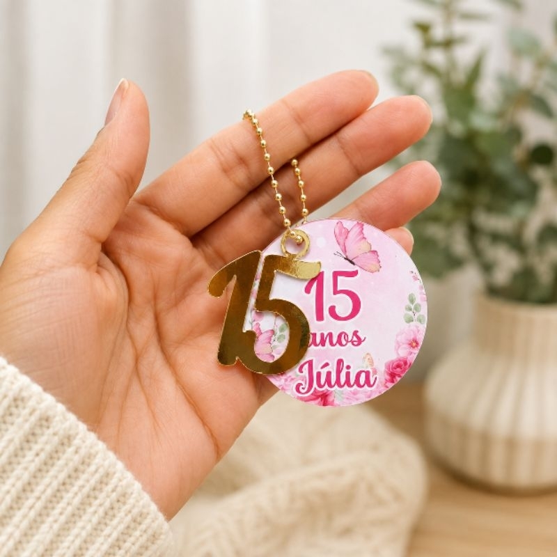 kit 20 Aplique Chaveiro personalizado + tag + idade lamicote para lembrancinhas festa aniversário