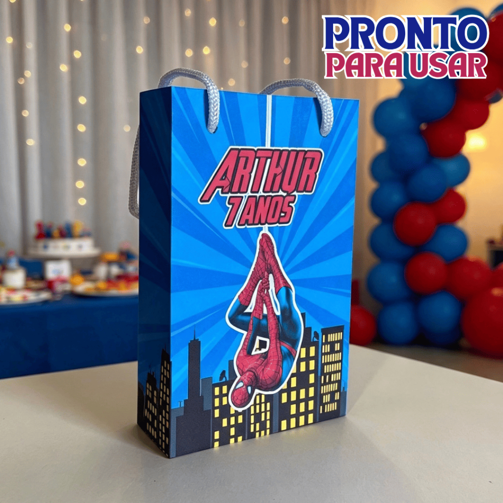 Sacola Surpresa P Personalizada Homem Aranha - CAIXAS MONTADAS - Lembrancinha - Festa Infantil - Aniversário