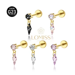 LOMISS Piercing Labret Helix Tragus Conch Redondo 100% Titânio G23 Com Pingente Zircônia