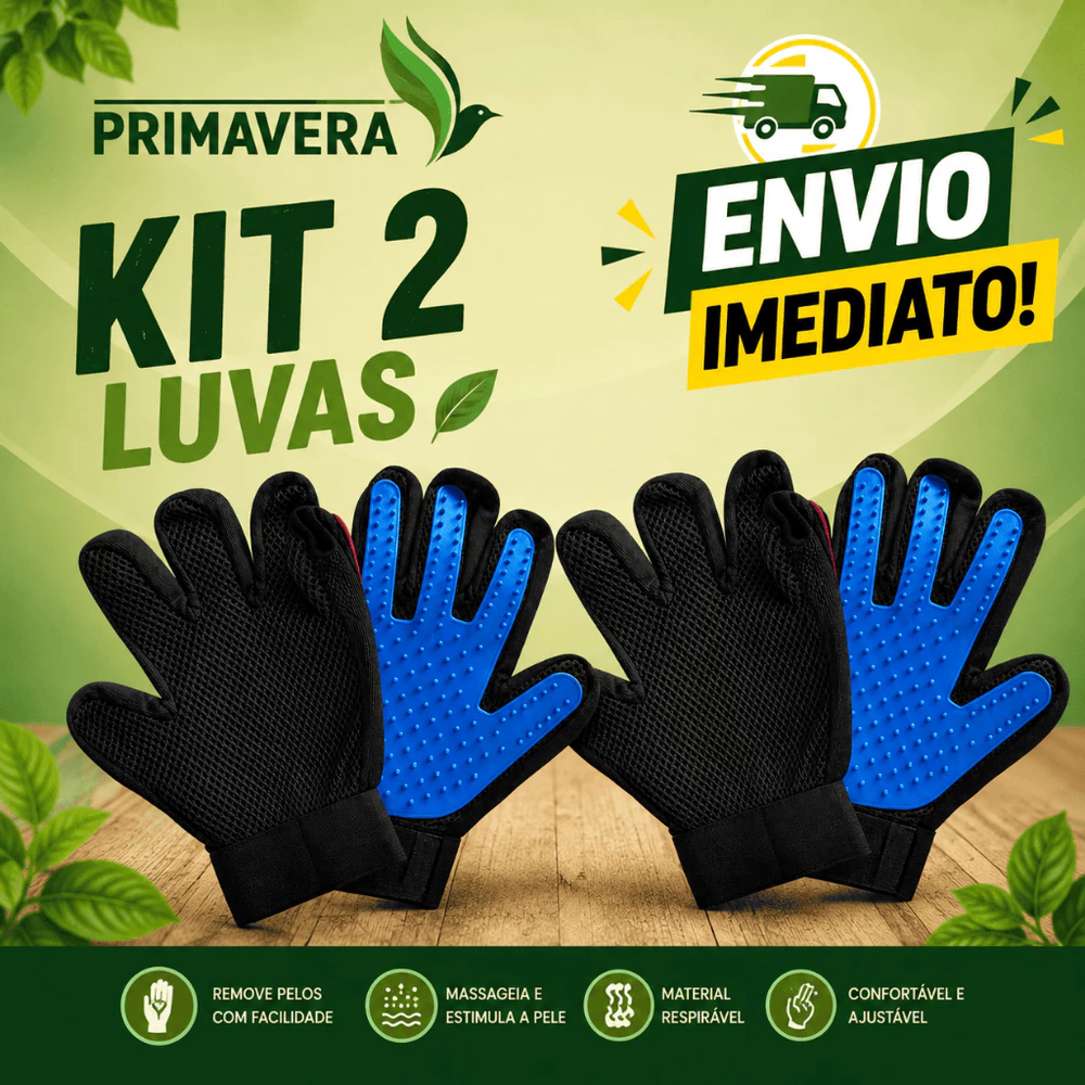Kit 2 Luva Escova Pet Nano Magnética Remove Pelos de Gatos E Cachorros Com Facilidade