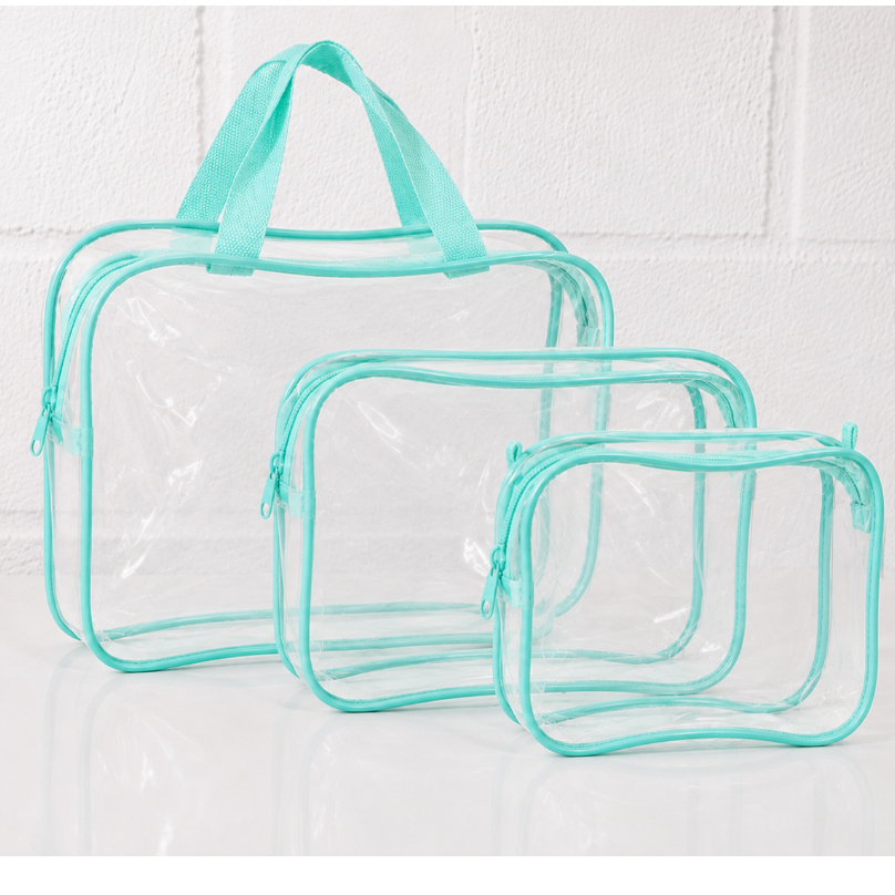 Imagem Kit 3 Bolsas Necessaire Transparente Viagem Organização maquiagem